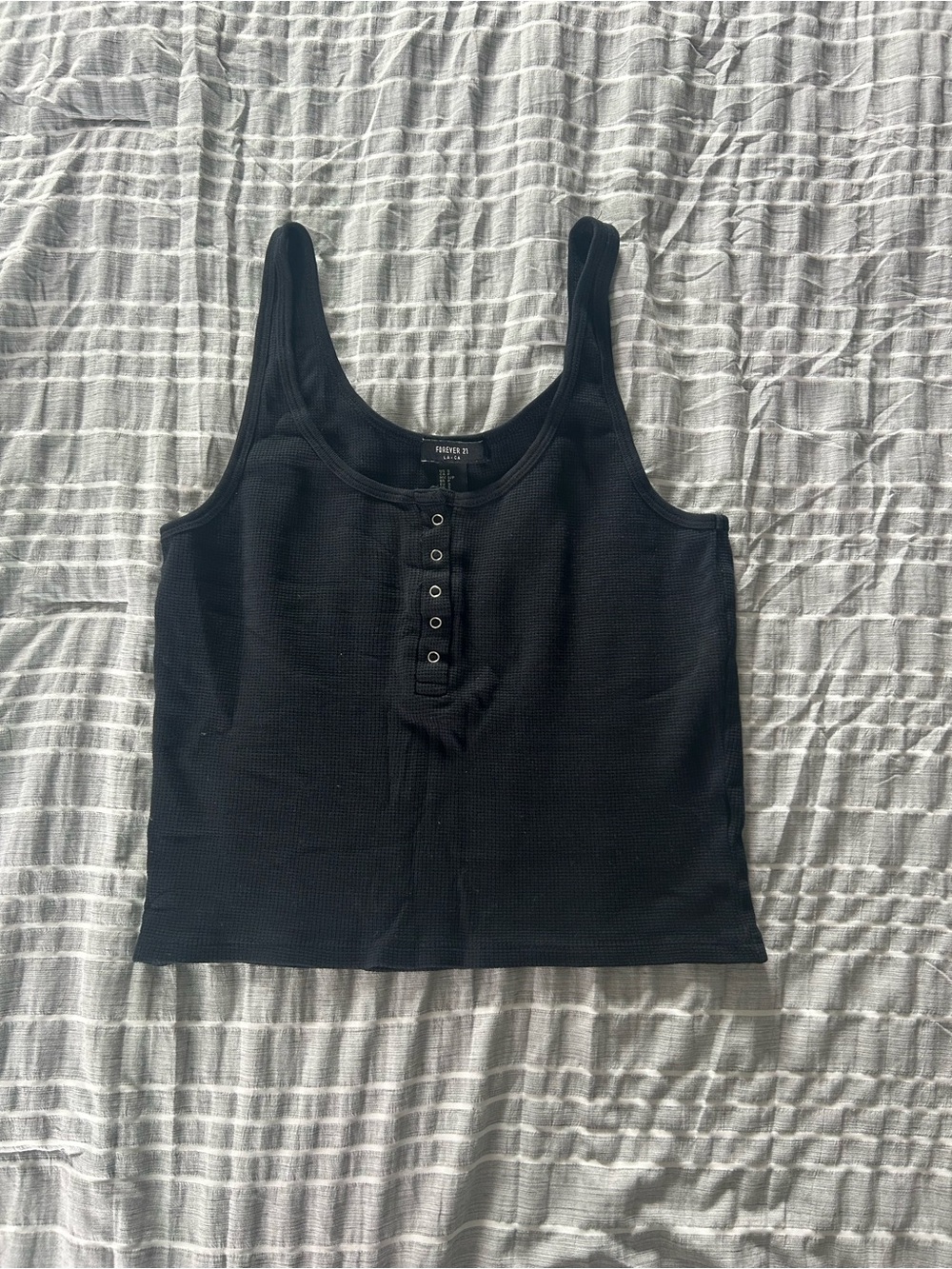 Forever 21 Black Ribbed Henley Tank Top